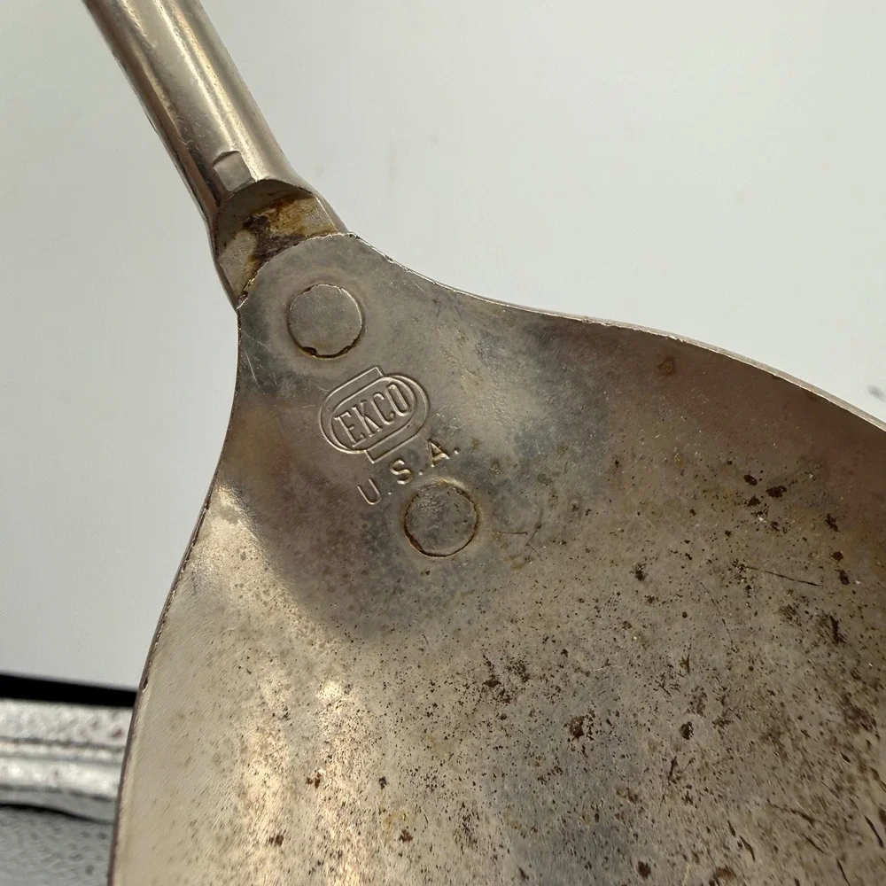Vintage Ekco USA Stainless Serving Spoon Copper Handle Mid Century Kitchen Tool